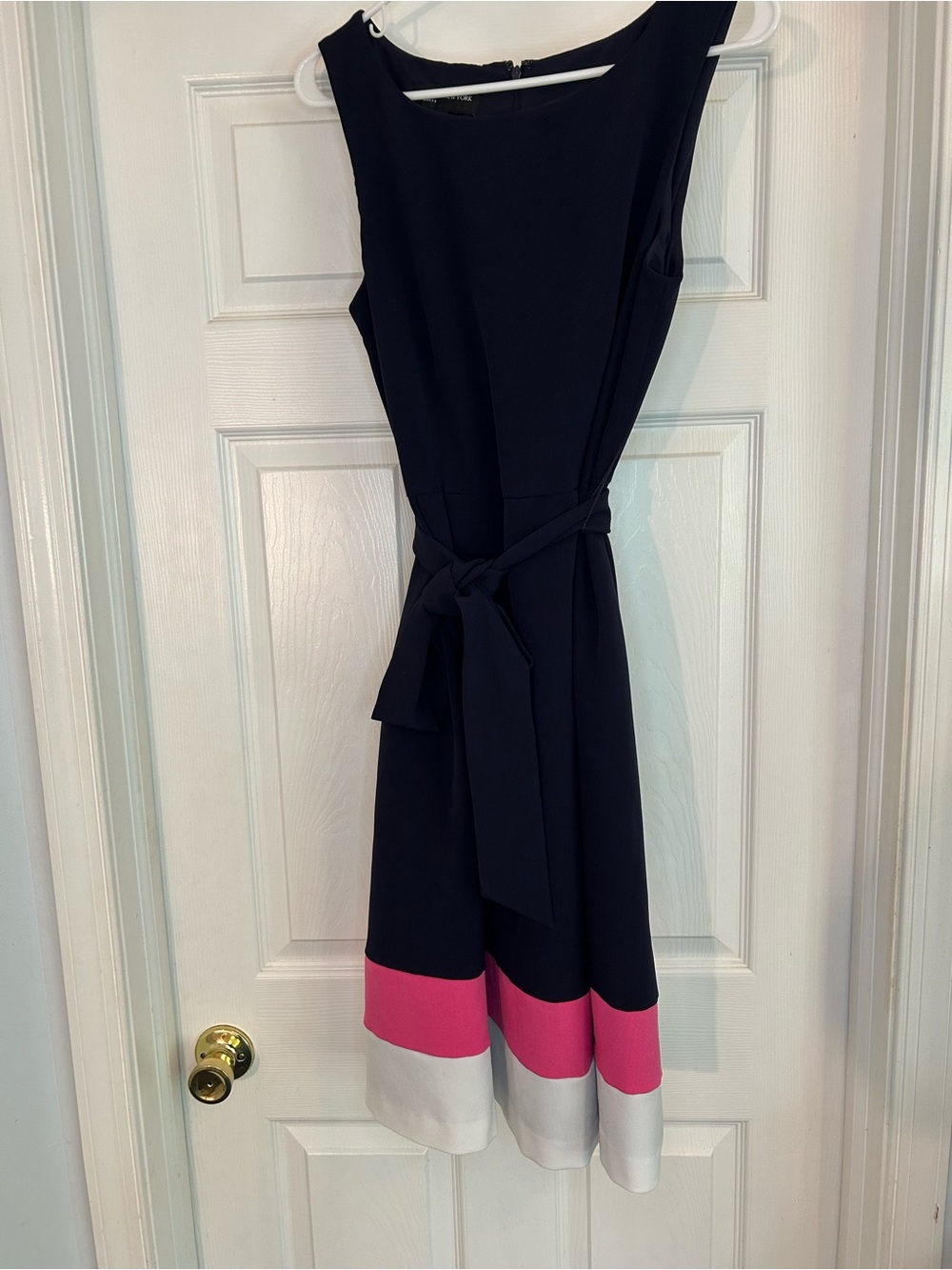 Jones New York Navy Midi Dress with Pink & White Hem